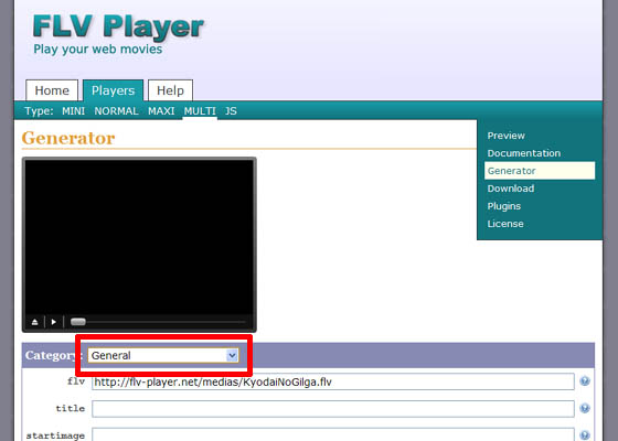 FLV Player MULTI Generatorページ